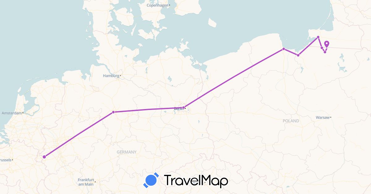 TravelMap itinerary: train in Germany, Poland, Russia (Europe)
